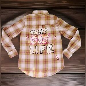 Women’s Hand Bleached Plaid Flannel Custom Miami 305 Life 100% Cotton Shirt XS